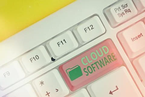 Writing note showing Cloud Software. Business photo showcasing Programs used in 스톡 사진