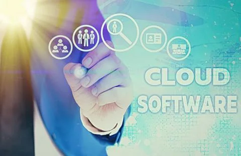 Writing note showing Cloud Software. Business photo showcasing Programs used in 库存照片