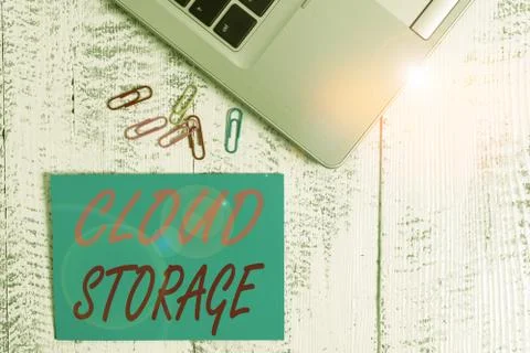 Writing note showing Cloud Storage. Business photo showcasing the digital data Stock Photos