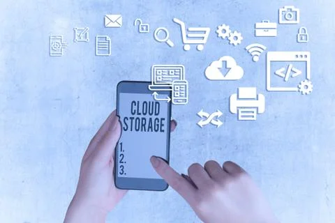 Writing note showing Cloud Storage. Business photo showcasing computing connect Stock Photos