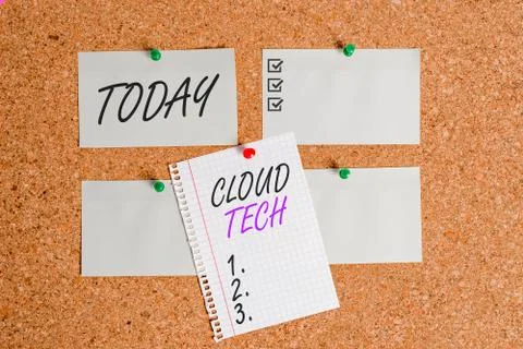 Writing note showing Cloud Tech. Business photo showcasing storing and accessing Foto stock
