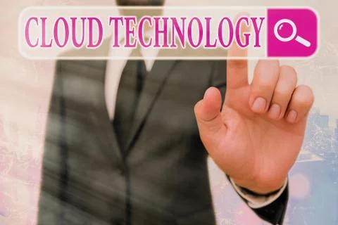 Writing note showing Cloud Technology. Business photo showcasing storing and Stockfoto's