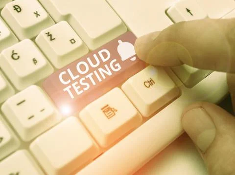 Writing note showing Cloud Testing. Business photo showcasing is the assessment Stockfoto's