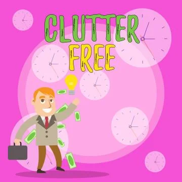 Writing note showing Clutter Free. Business photo showcasing Well organized and Stock Illustration