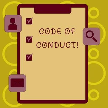 Writing note showing Code Of Conduct. Business photo showcasing Follow Illustrazione stock