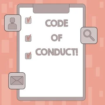 Writing note showing Code Of Conduct. Business photo showcasing Follow princi Illustrazione stock
