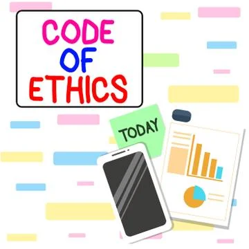 Writing note showing Code Of Ethics. Business photo showcasing basic guide for Stock Illustration