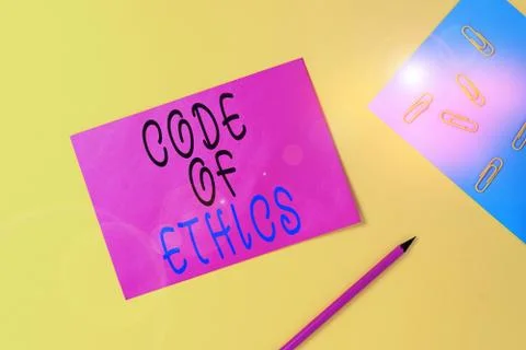 Writing note showing Code Of Ethics. Business photo showcasing basic guide for 写真素材