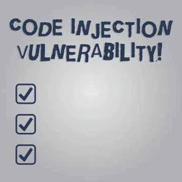Writing note showing Code Injection Vulnerability. Business photo showcasing Illustrazione stock