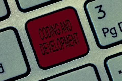 Writing note showing Coding And Development. Business photo showcasing Stock Photos