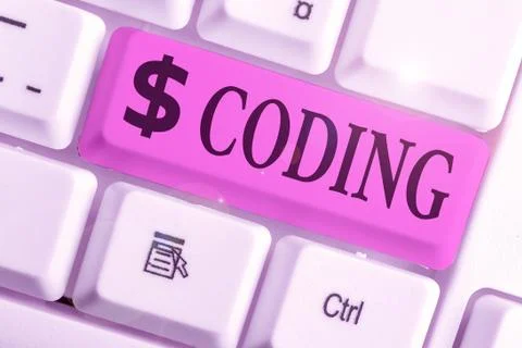 Writing note showing Coding. Business photo showcasing assigning code to 스톡 사진