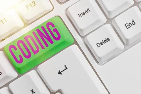 Writing note showing Coding. Business photo showcasing assigning code to Stockfoto's