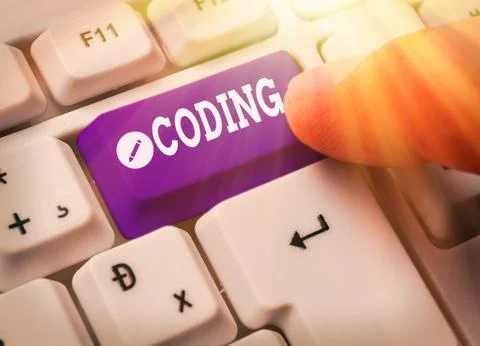 Writing note showing Coding. Business photo showcasing assigning code to Stock Photos