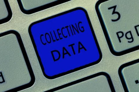 Writing note showing Collecting Data. Business photo showcasing Gathering and Foto stock