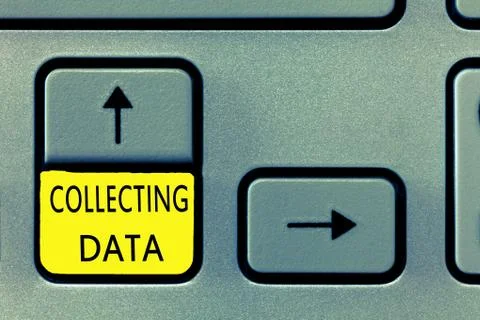 Writing note showing Collecting Data. Business photo showcasing Gathering and Foto stock