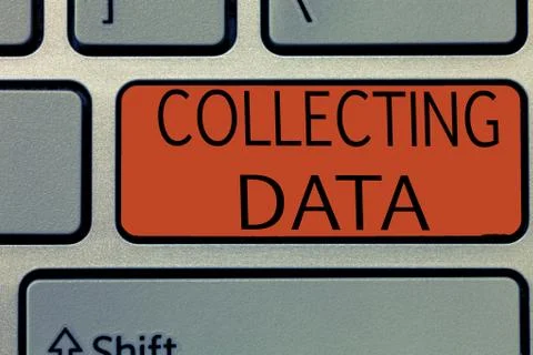 Writing note showing Collecting Data. Business photo showcasing Gathering and Stock Photos