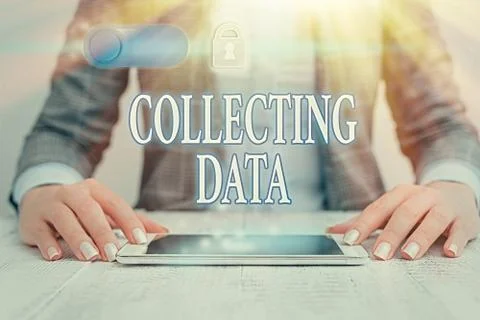 Writing note showing Collecting Data. Business photo showcasing Gathering and Foto stock