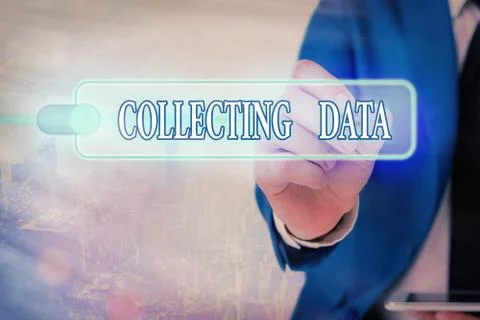 Writing note showing Collecting Data. Business photo showcasing Gathering and Foto stock