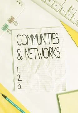 Writing note showing Communities And Networks. Business photo showcasing Foto stock