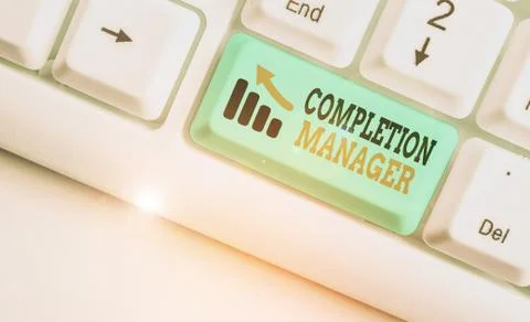 Writing note showing Completion Manager. Business photo showcasing oversees all Stock Photos