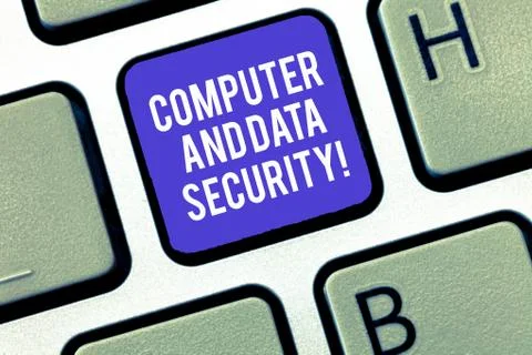 Writing note showing Computer And Data Security. Business photo showcasing Stock Photos