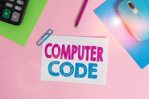 Writing note showing Computer Code. Business photo showcasing Set of Stockfoto's