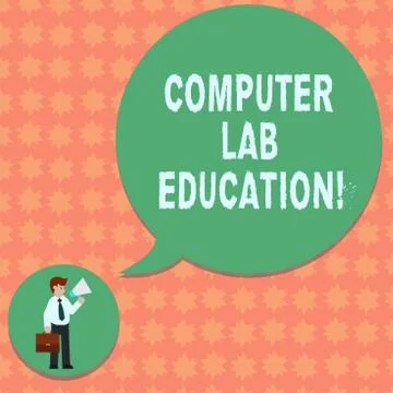 Writing note showing Computer Lab Education. Business photo showcasing Room or Stock Illustration