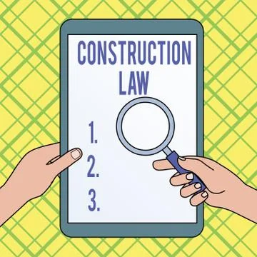 Writing note showing Construction Law. Business photo showcasing deals with Stock Illustration