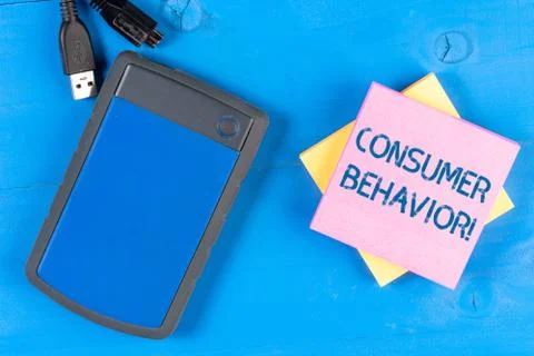 Writing note showing Consumer Behavior. Business photo showcasing study of how Stock Photos