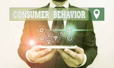 Writing note showing Consumer Behavior. Business photo showcasing study of how Stock Photos