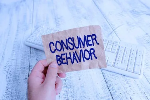 Writing note showing Consumer Behavior. Business photo showcasing study of how Stock Photos