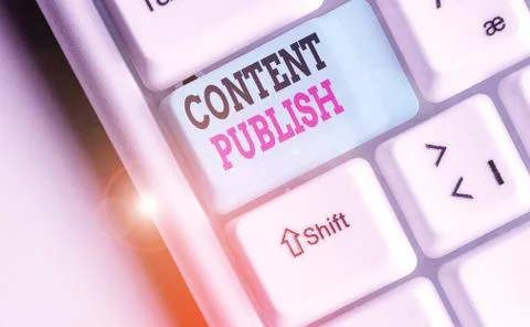Writing note showing Content Publish. Business photo showcasing prepares and Stock Photos