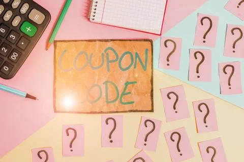 Writing note showing Coupon Code. Business photo showcasing ticket or document 库存照片
