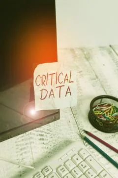 Writing note showing Critical Data. Business photo showcasing elements of 스톡 사진