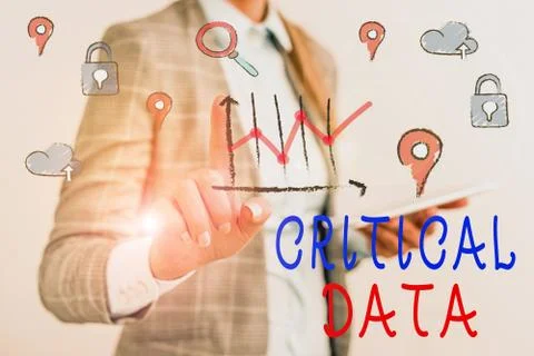 Writing note showing Critical Data. Business photo showcasing elements of Stock Photos