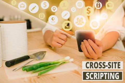 Writing note showing Cross Site Scripting. Business photo showcasing Security Foto stock