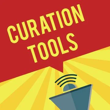 Writing note showing Curation Tools. Business photo showcasing Software used in Ilustração Stock