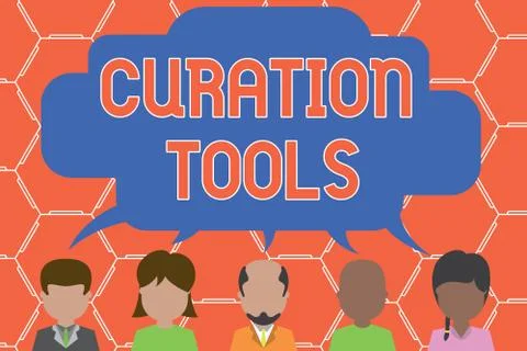 Writing note showing Curation Tools. Business photo showcasing Software used in Ilustração Stock