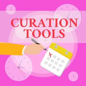 Writing note showing Curation Tools. Business photo showcasing Software used in Ilustração Stock