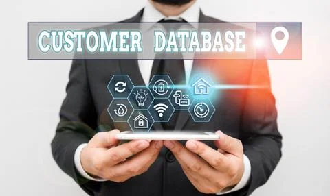 Writing note showing Customer Database. Business photo showcasing uptodate on Stock Photos