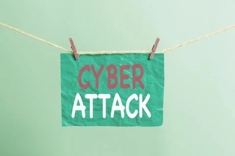 Writing note showing Cyber Attack. Business photo showcasing An attempt by Foto stock