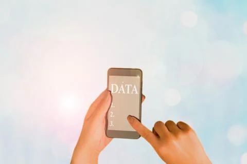 Writing note showing Data. Business photo showcasing Piece of information Facts Foto stock