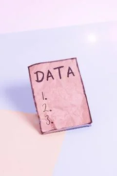 Writing note showing Data. Business photo showcasing Piece of information Facts Foto stock