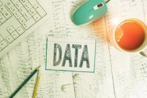 Writing note showing Data. Business photo showcasing Piece of information Facts Foto stock