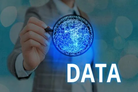 Writing note showing Data. Business photo showcasing Piece of information Facts Foto stock