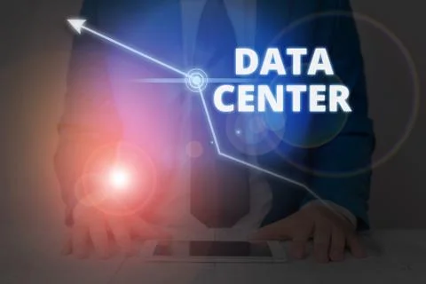 Writing note showing Data Center. Business photo showcasing a repository that 스톡 사진