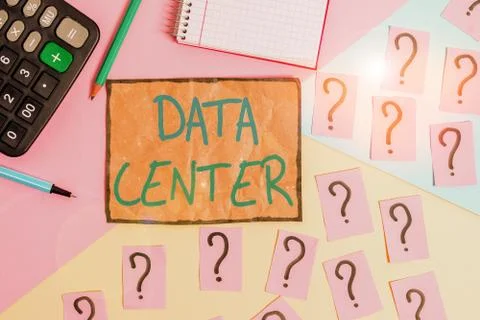 Writing note showing Data Center. Business photo showcasing a repository that Stock Photos