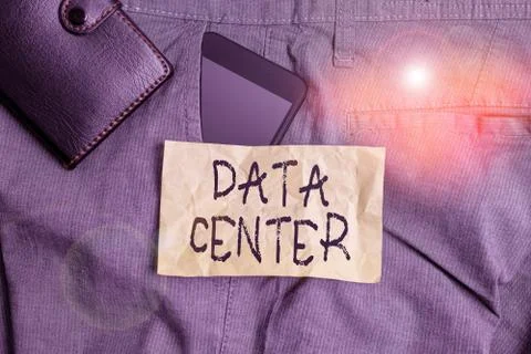 Writing note showing Data Center. Business photo showcasing a repository that Stock Photos