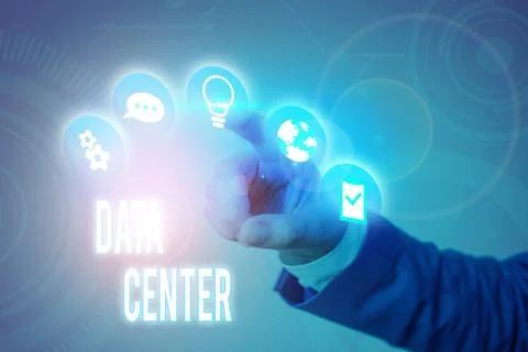 Writing note showing Data Center. Business photo showcasing a repository that Stock Photos
