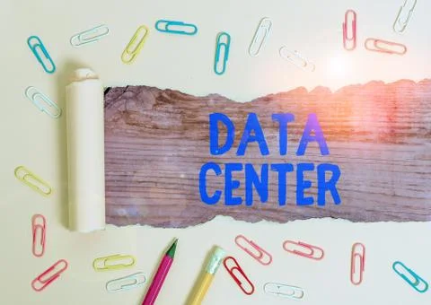Writing note showing Data Center. Business photo showcasing a repository that Stock Photos